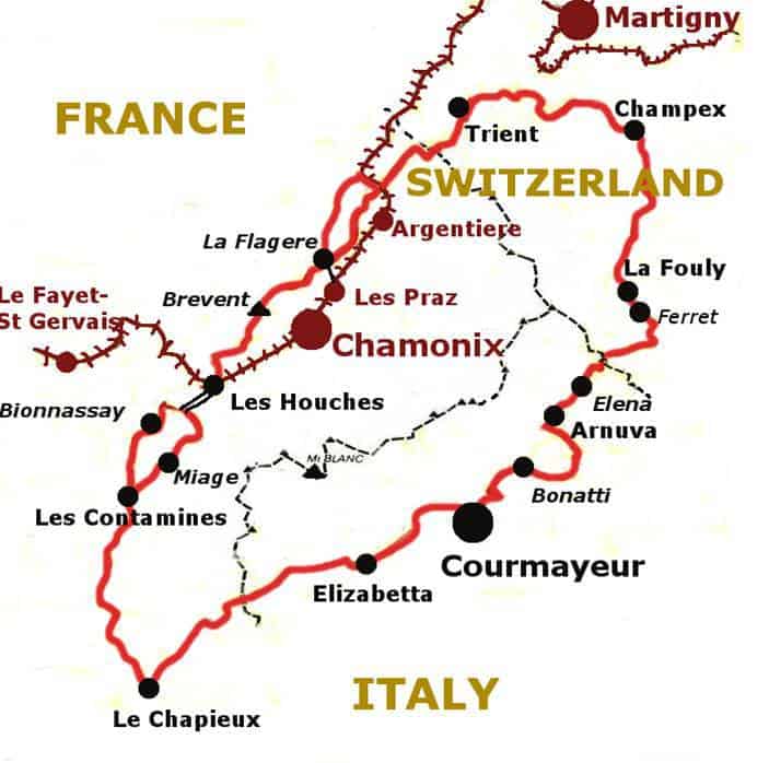 Walking Tour du Mont Blanc in Comfort map