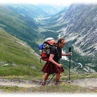 Hiker dressed in a kilt - Description of walking the TMBs northern half – Tour du Mont Blanc