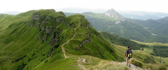 Man above Breche Roland - Walking in Cantal - Walks in France - Harder